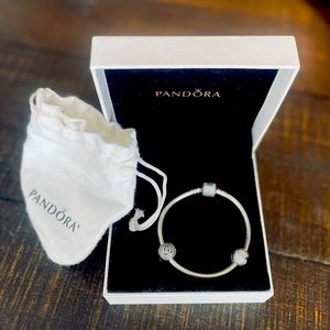 PANDORA Bracelet Pave CZ Barrel Clasp Snake Chain